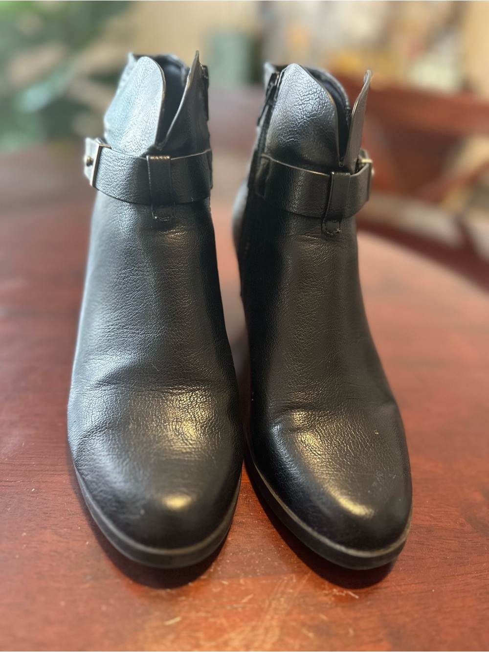 BareTraps Black Leather Ankle Booties with Side Buckle